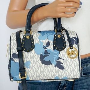 NWT Michael Kors Aria Small Satchel Navy Floral
